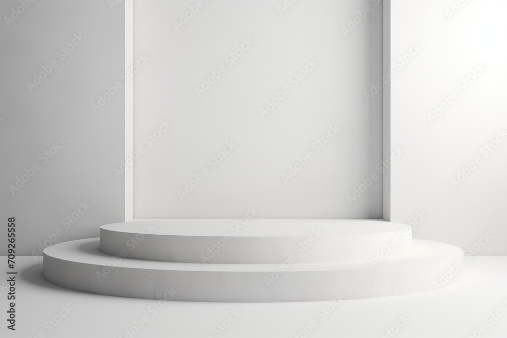Fototapeta premium White podium 3D illustration platform podium with plant product presentation background.