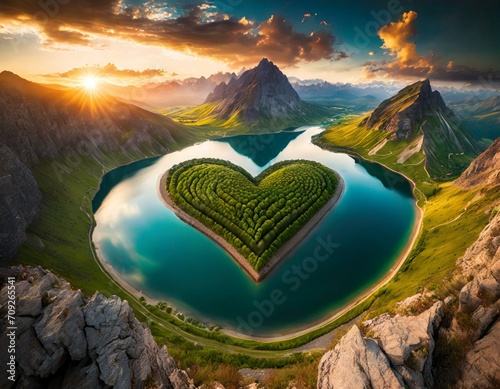 Heart shaped island in the lake