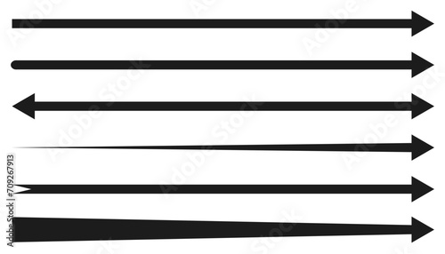 Arrow long set, different horizontal arrows isolated - vector