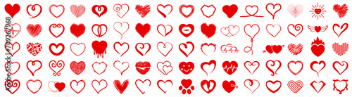 Heart set icons, unique hearts drawn hand collection - vector