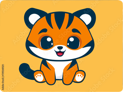 Cute little tiger bengal baby sits watching and smiling