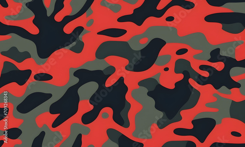 Red Black Camouflage Pattern Military Colors Vector Style Camo Background Graphic Army Wall Art Design