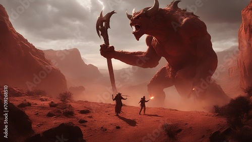 red rock in the desert A brave demon explorer ventures into a forbidden land, where he encounters a tribe of red skinned devils