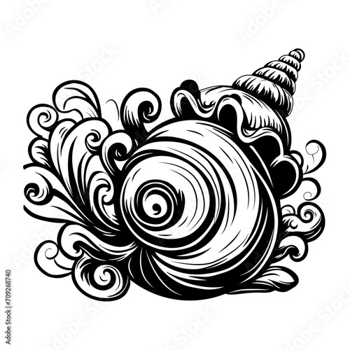 Vector illustration of a black and white shell on separate background, illustrazione vettoriale di conchiglia bianco e nero su sfondo separato