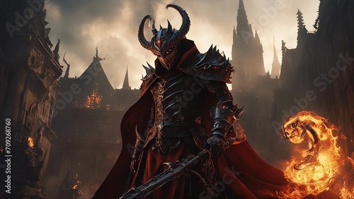 A devilish demon lord rules over a dark city, where he has enslaved thousands of people to work 