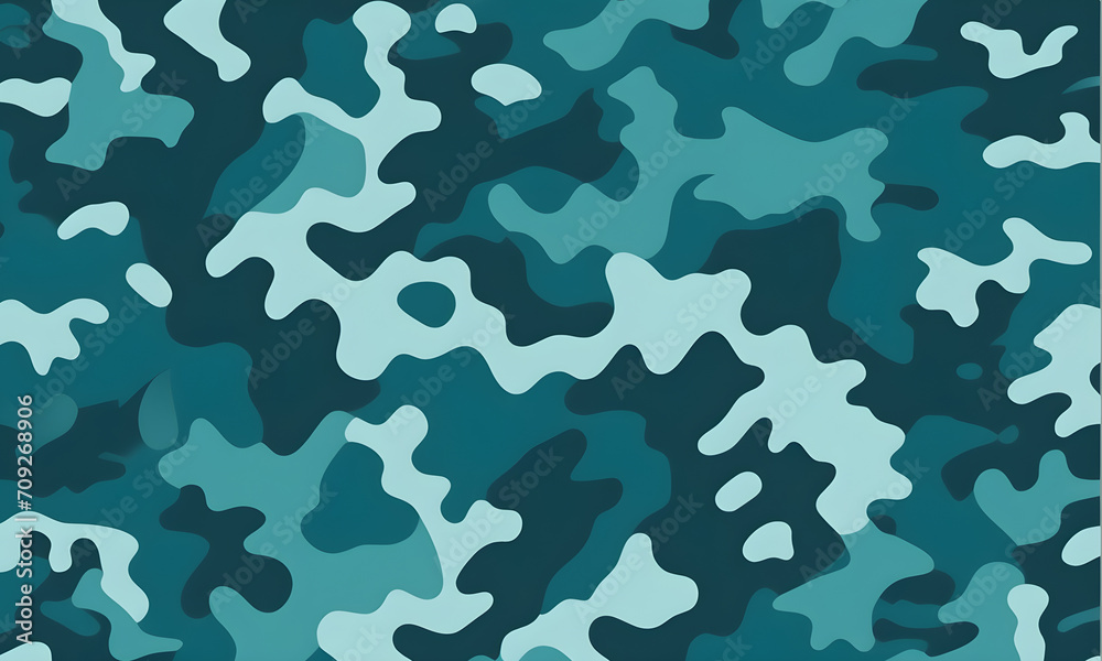 Teal Turquoise Camouflage Pattern Military Colors Vector Style Camo Background Graphic Army Wall Art Design