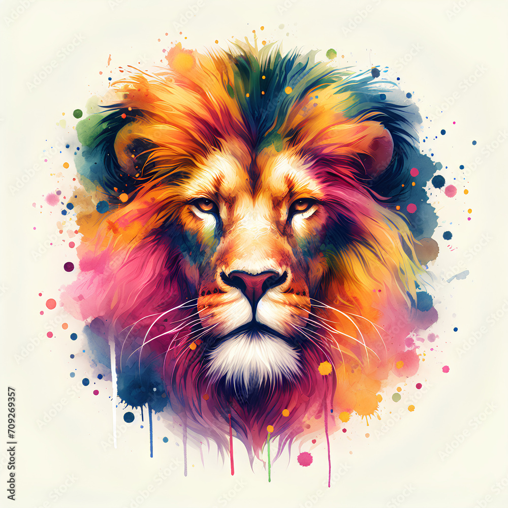 colorful lion muzzle illustration, watercolor