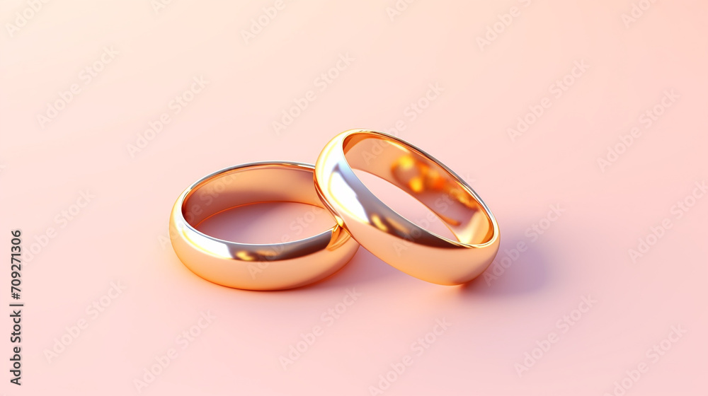 Hyper realistic pair of gold wedding rings on a pastel color background created with Generative Ai Hyper realistic pair of gold wedding rings on a pastel color background created with Generative Ai