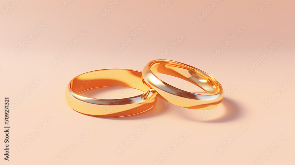Hyper realistic pair of gold wedding rings on a pastel color background created with Generative Ai Hyper realistic pair of gold wedding rings on a pastel color background created with Generative Ai