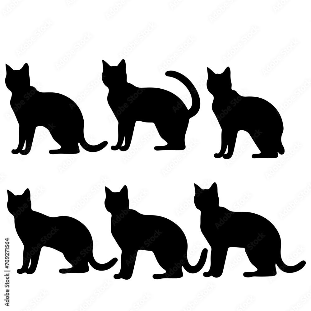 Fototapeta premium Vector set of cat silhouette. Cat hand drawing animals set and vector illustration
