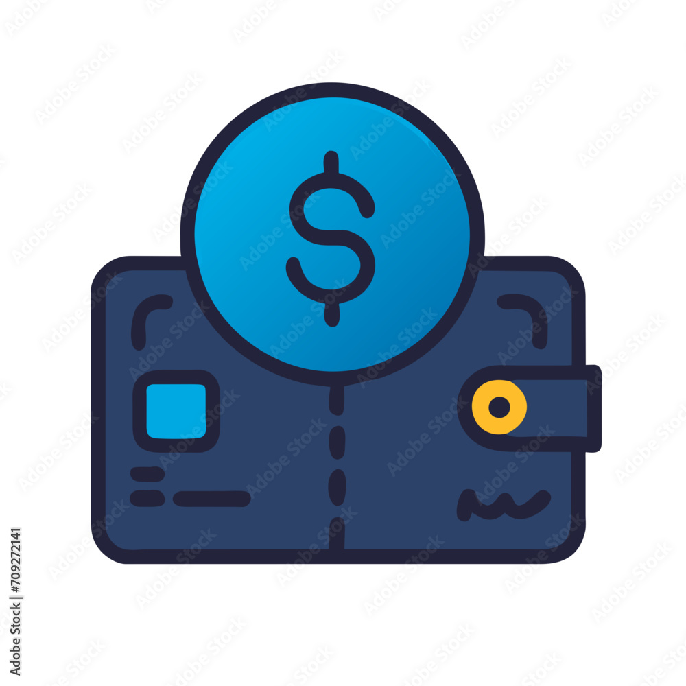 Color icon wallet with money, online payment in dollars, vector cartoon illustration Color icon wallet with money, online payment in dollars, vector cartoon illustration
