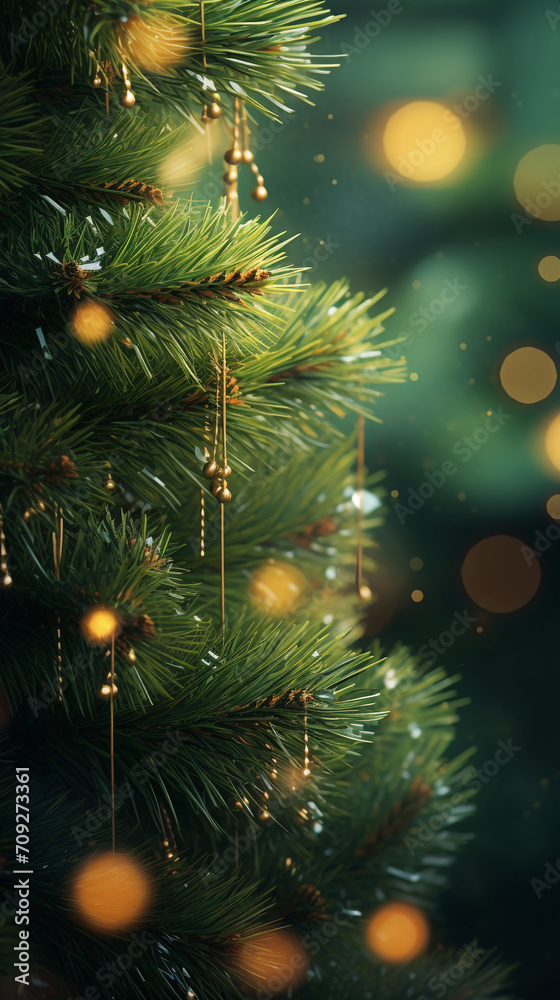 Hyper realistic christmas tree green spruce branch, lights created with Generative Ai Hyper realistic christmas tree green spruce branch, lights created with Generative Ai