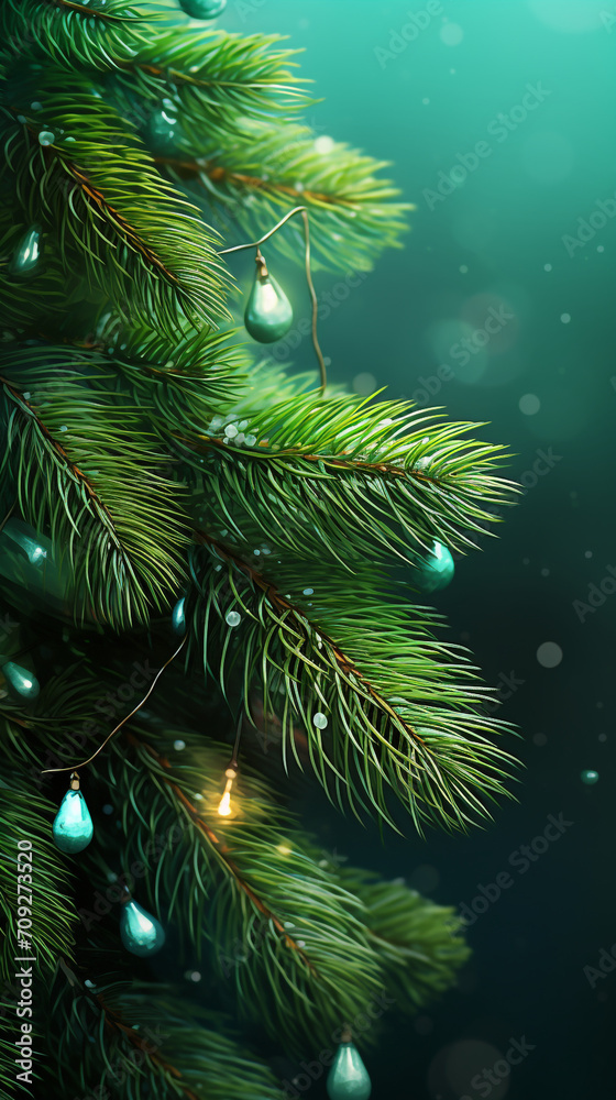 Hyper realistic christmas tree green spruce branch, lights created with Generative Ai Hyper realistic christmas tree green spruce branch, lights created with Generative Ai