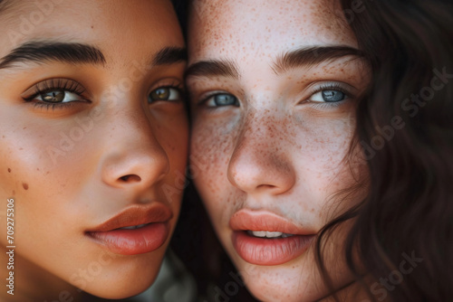 image of two beautiful young woman looking at camera