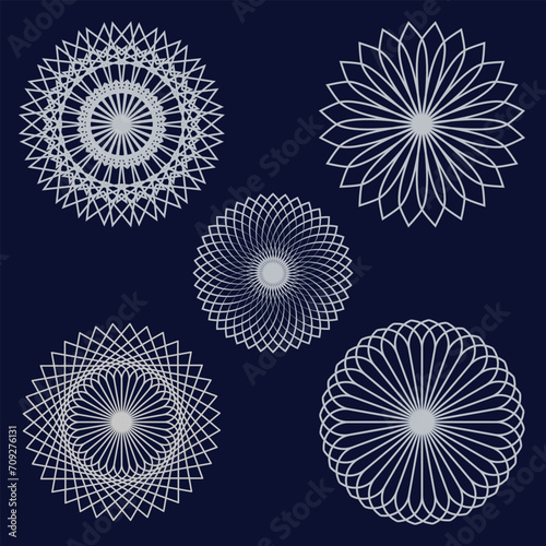 Silver color flower mandala set design