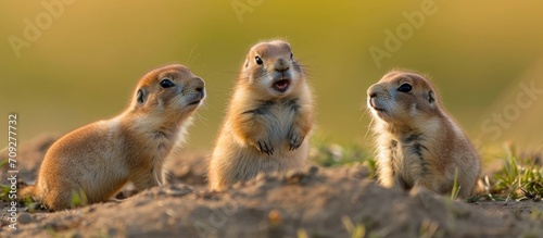 Black Tailed Prairie Dog babies engaging in activities at their habitat in Custer State Park, South Dakota, captured through nature photography.