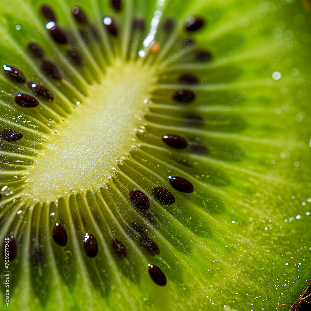 Kiwi Perfection - Vivid Green Texture with Black Seeds and Fresh Droplets Kiwi Perfection - Vivid Green Texture with Black Seeds and Fresh Droplets