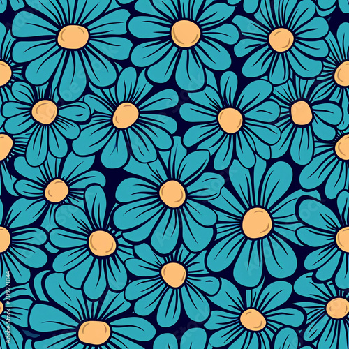 Blue vintage flowers pattern  Generative AI