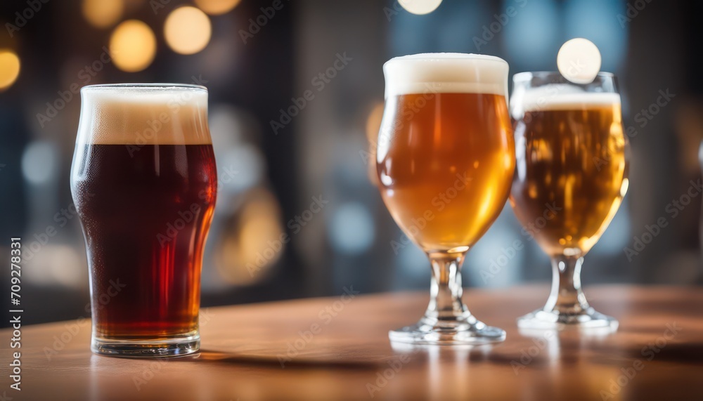 Assorted craft beers on bar counter