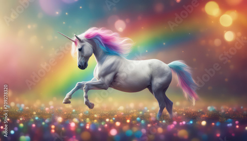 Magical unicorn in enchanted meadow