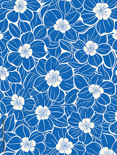 Blue vintage flowers pattern  Generative AI