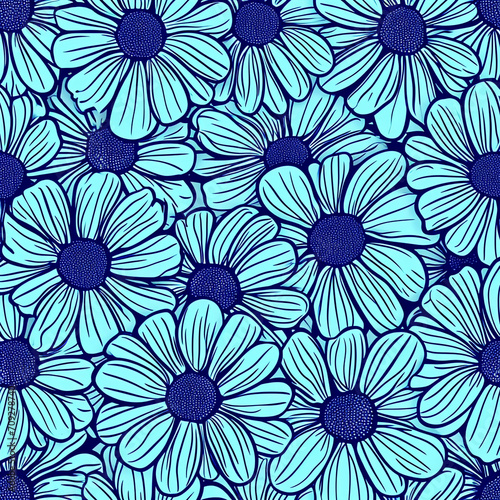 Blue vintage flowers pattern  Generative AI