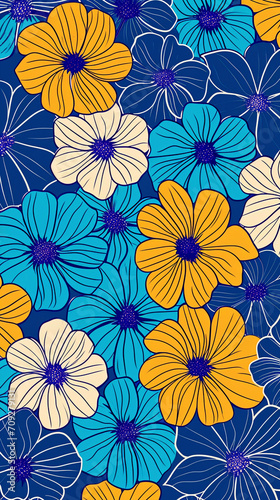 Blue vintage flowers pattern  Generative AI