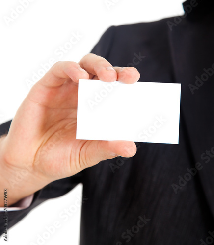 Professional man holding blank business card