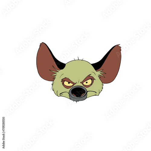 sad Hyena head isolated on White Background. Africa.
