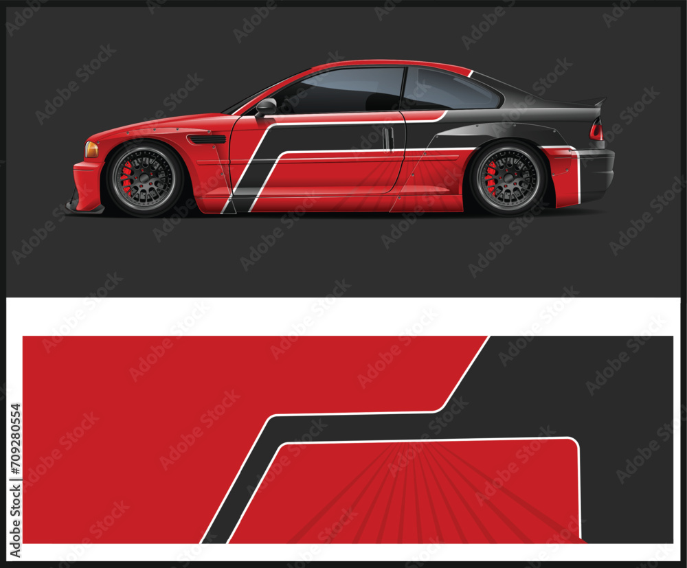 Racing car wrap design vector Graphic abstract stripe racing background kit designs for wrap vehicle