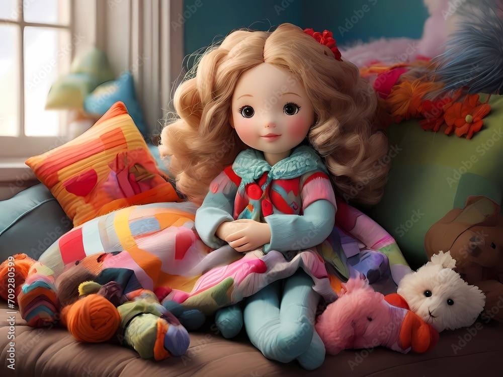 Blankets with a pillow and a wonderful children's toy. The room's floor is wooden
Blankets with a pillow and a wonderful children's toy. The room's floor is wooden