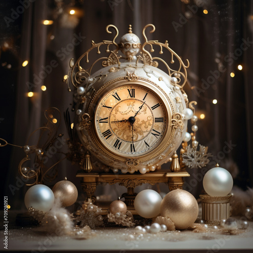 old clock with christmas decorations