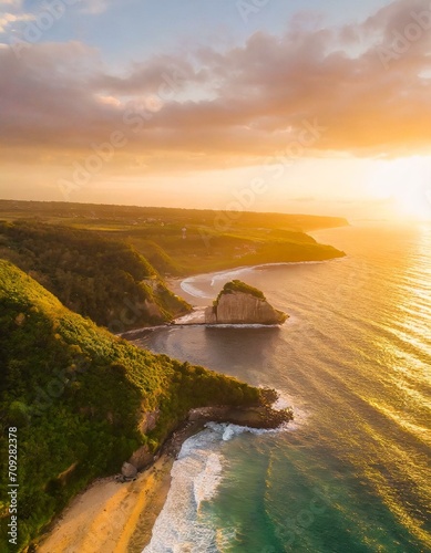 Beautiful sunset over the sea with cliffs 