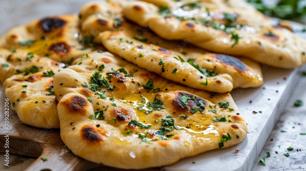 Butter garlic naan, traditional Indian food. Butter garlic naan, traditional Indian food.