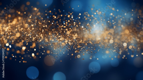 Blue and gold glitter bokeh background for holiday celebration