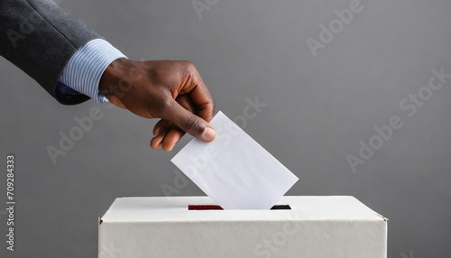 close up of Voter hand Putting Ballot Into Voting box