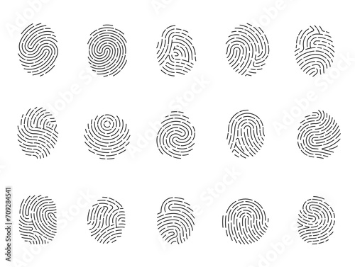 Line fingerprint. Isolated fingerprints icons for id, investigation or security service. Biometric human information, privacy thumbprint decent vector set