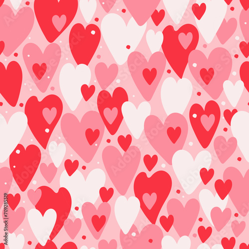 Red love heart seamless pattern illustration. Cute romantic hearts background print. Valentine's day, romantic wedding design. © Yello illustration