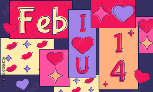Valentine's Day collage with inscriptions and hearts