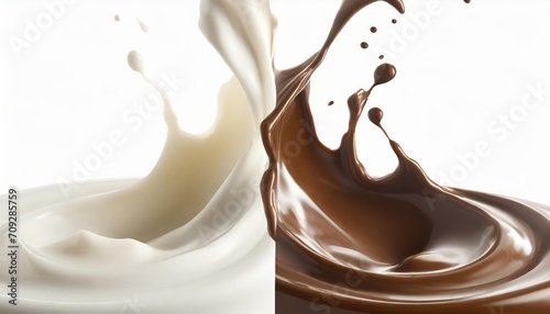 milk and chocolate splash smooth abstract shapes with clipping path , 3d rendering