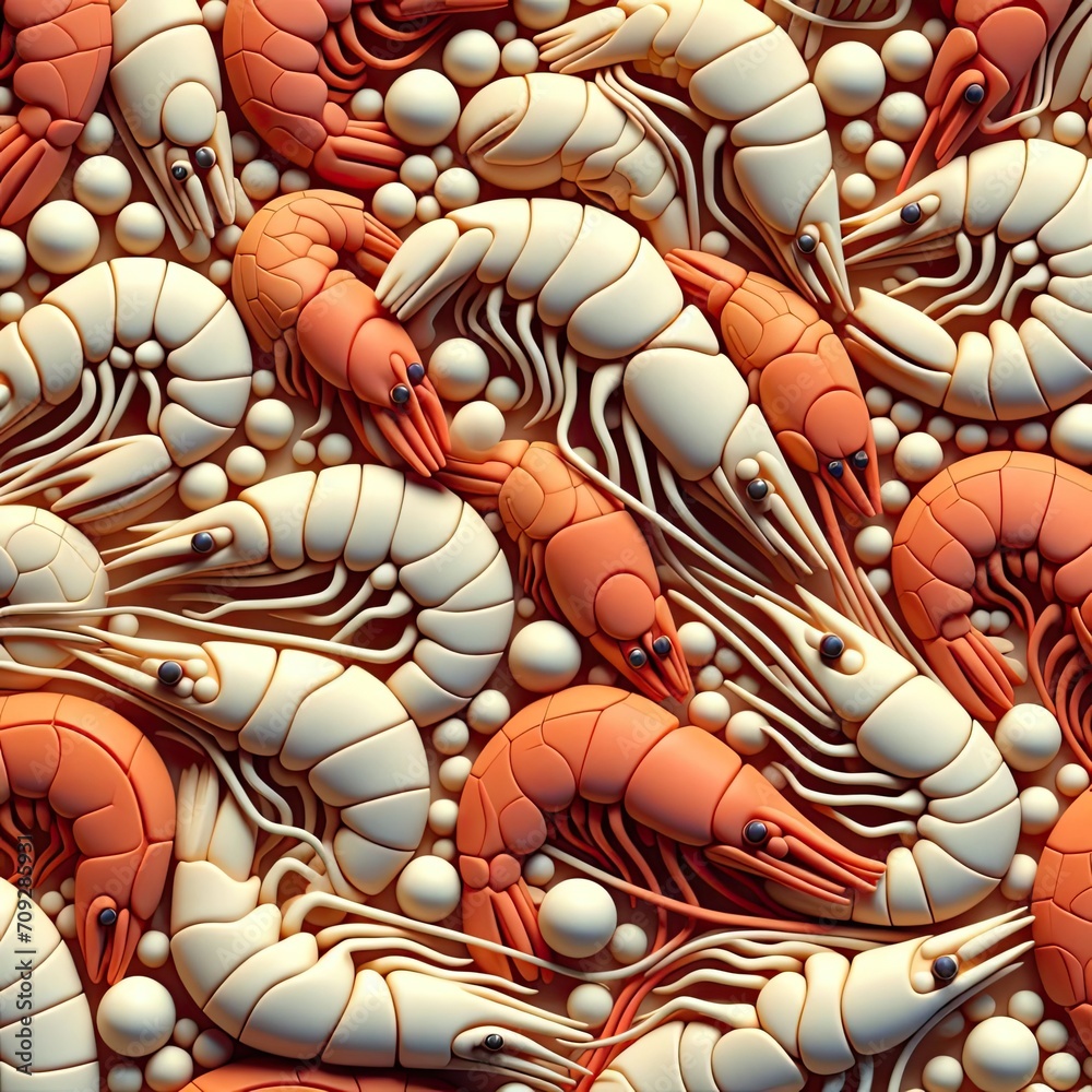 3D background with fill of shrimp pattern. 3D background with cartoon clay minimalist pattern of shrimp. 3D background with fill of shrimp pattern. 3D background with cartoon clay minimalist pattern of shrimp.