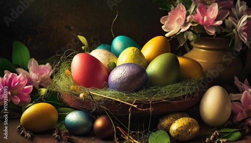 Easter composition with colorful Easter eggs