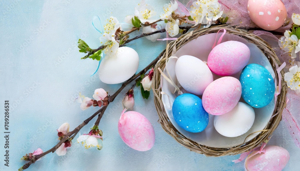 Easter concept with colorful Easter eggs.