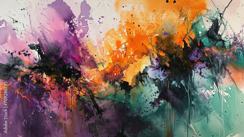 Dynamic Energy Explosions, Large Abstract Painting in Dark Pink and Purple