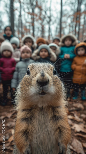 Groundhog Day Celebration with Excited Children