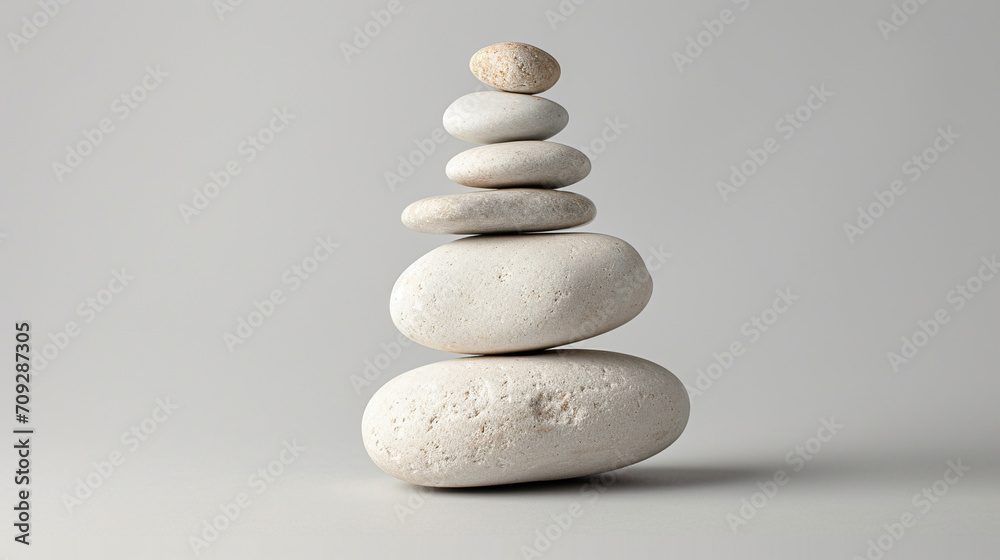 Pebble stone stack on light gray background. Pebble stone stack on light gray background.