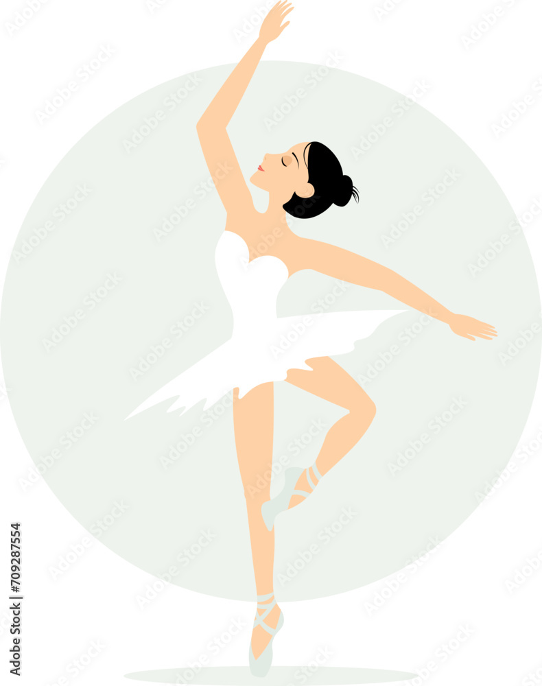 Ballerina dancing in pointe shoes. A graceful ballerina performs on the theater stage.  Beauty of classical ballet.