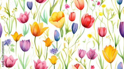 seamless pattern tulips on white background 