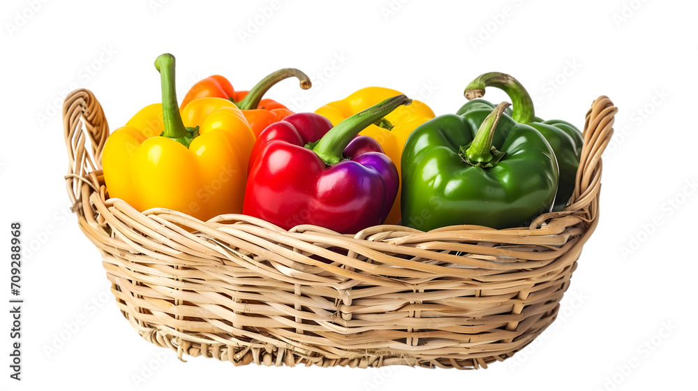 Colorful Bell Peppers Basket on Transparent Background