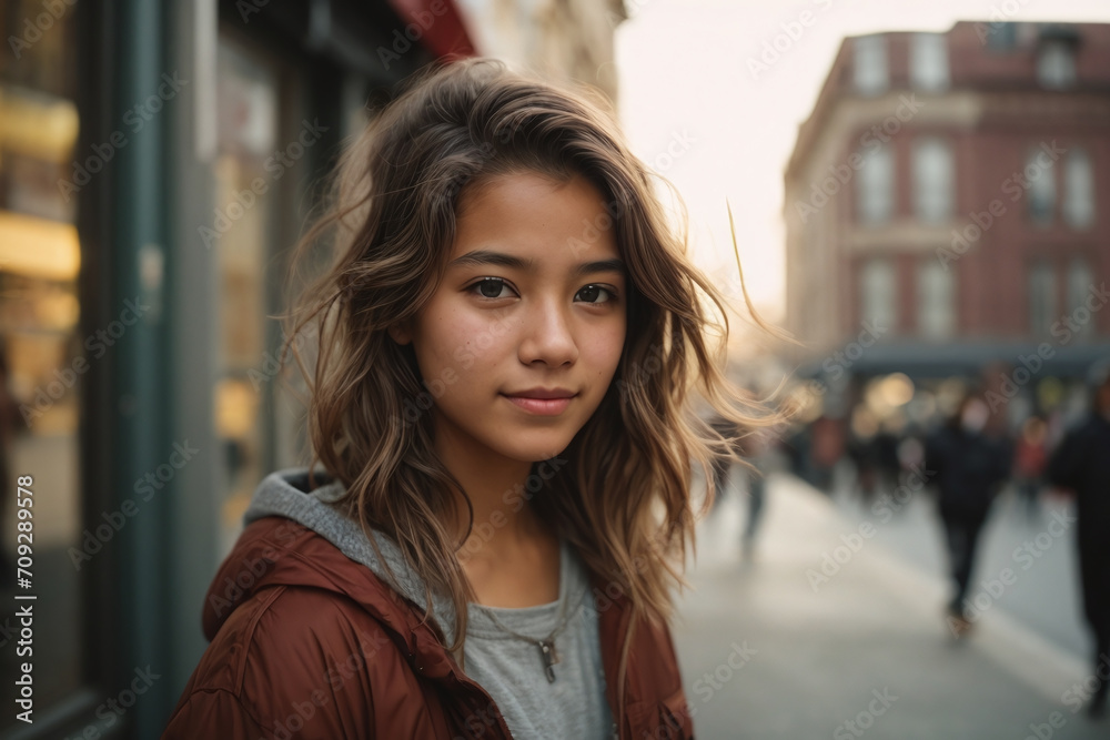 portrait of a young woman in the city